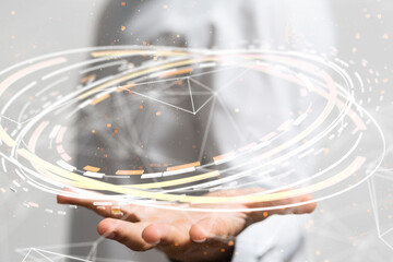 abstract lines with dots over dark background.