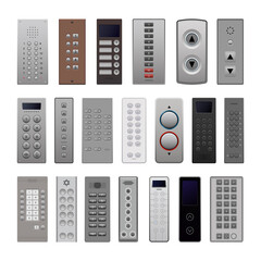 Collection of elevator buttons in detailed realistic style.