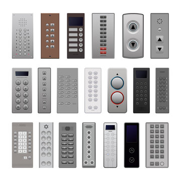 Collection of elevator buttons in detailed realistic style.