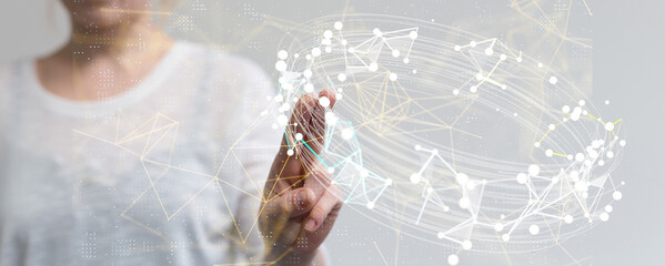 abstract lines with dots over dark background.