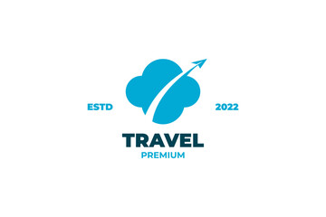 Flat cloud with plane for travel logo design vector template