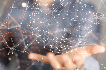 Neural network 3D illustration. Big data and cybersecurity