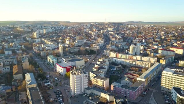 Aerial view of Tulcea city in northern Dobruja, Romania
