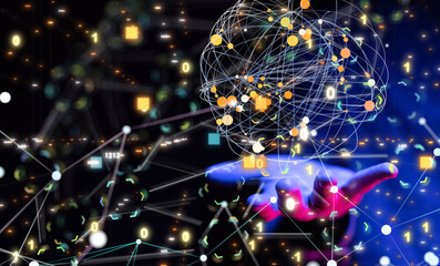 Global network. Blockchain. 3D illustration. Neural networks and artificial intelligence. Abstract