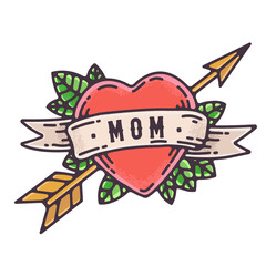 old school tattoo illustration vector set. hand drawn valentine heart illustrations, angel, pierced heart, mom heart tattoo, dad heart tattoo, amor, love traditional tattoo style
