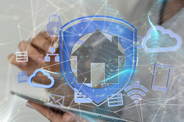 home data. Digital cyberspace with particles and Digital data network connections concept.