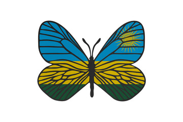 Butterfly wings in color of national flag. Clip art on white background. Rwanda