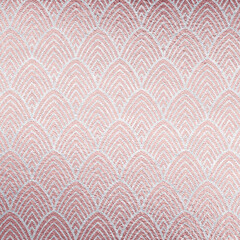 Tender pink Art Deco abstract background. Leather texture with silver geometric pattern