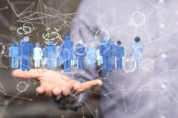 holding 3D rendering group of blue people