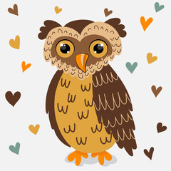 owl character, cartoon flat design, isolated