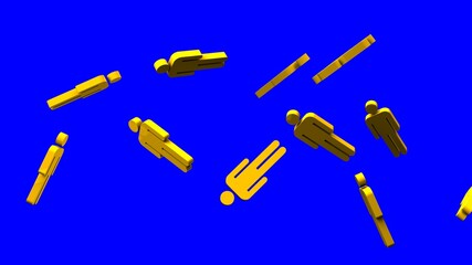 Yellow human shaped objects on blue chroma key background.
3D illustration for background.
