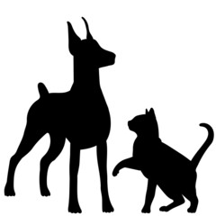 cat and dog black silhouette isolated