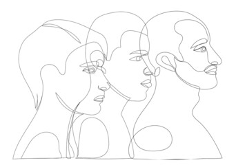 men one line drawing vector, isolated
