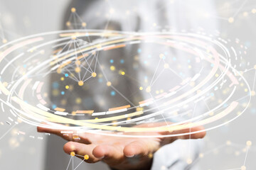 abstract lines with dots over dark background.