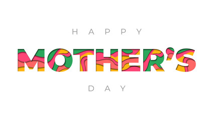 Fototapeta premium Happy Mothers day greeting card with typographic design. Vector illustration. Paper cut style and abstract shapes on white background.