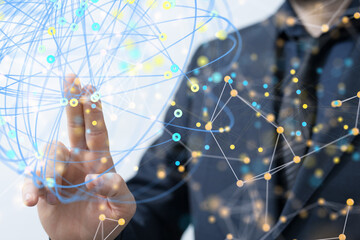 Global network. Blockchain. 3D illustration. Neural networks and artificial intelligence. Abstract