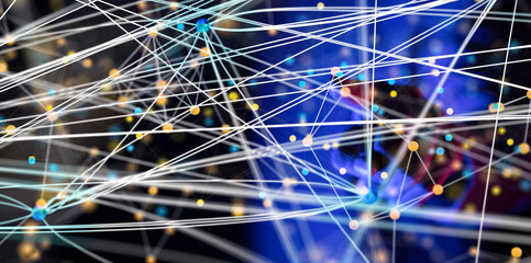 Global network. Blockchain. 3D illustration. Neural networks and artificial intelligence. Abstract