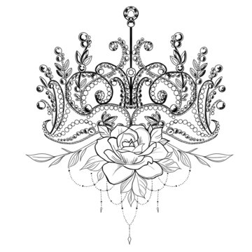 Exquisite hand drawn crown isolated on white background