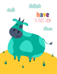 vector illustration with cute cow in cartoon style