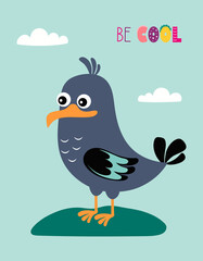 vector illustration with cute gull in cartoon style
