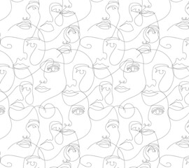 Line art, face drawing, vector illustration. Modern trendy pattern.