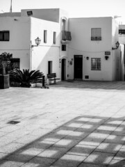 View of a street in the old town of Mojácar, Almería, Spain; black and white image