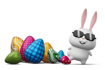 Happy easter day, cute bunny with colorful egg 3d rendering