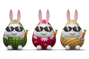 Happy easter day, cute bunny with colorful egg 3d rendering