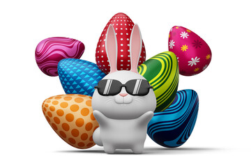 Happy easter day, cute bunny with colorful egg 3d rendering