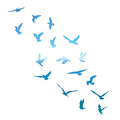 Watercolour silhouette of flying birds seagulls on white background. Inspirational body flash tattoo ink of sea birds. Vector.