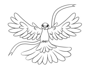 Flighing dove of peace line art on the white background. Symbol of peace in Ukraine.