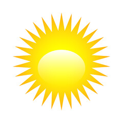 Shiny sun icon for weather design. Sunshine symbol happy yellow isolated sun vector illustration..