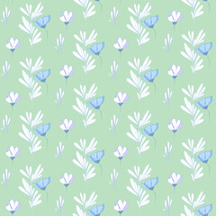 Vector seamless half-drop pattern, with leaves and flowers