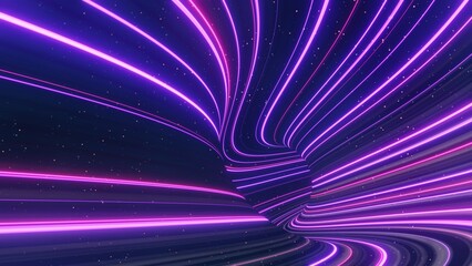 Fototapeta premium 3d render of flash neon and light glowing on dark scene. Speed light tunnel through the city or urban. Technology internet of future network. Sci fiction of hyperspace interstellar travel.
