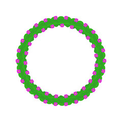 Obraz premium Green wreath with flowers vector icon. Photo frame icon in the form of a wreath. Vector illustration.