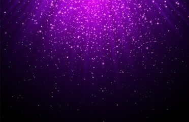 Purple star explosion with pink sparkles, cosmic starburst. Violet stardust, a shining star with rays isolated on a dark background, vector light effect.