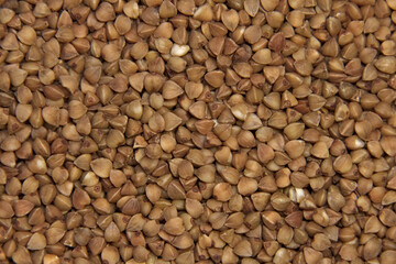 Only buckwheat. Top view. Close up. Background.