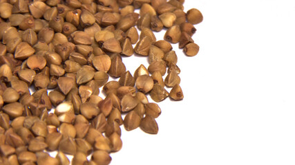 Macro photo of buckwheat. On a white background.