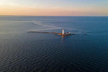 Tolbukhin lighthouse on an island in the sea