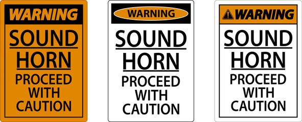 Sound Horn Proceed With Warning Sign On White Background