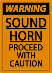 Sound Horn Proceed With Warning Sign On White Background