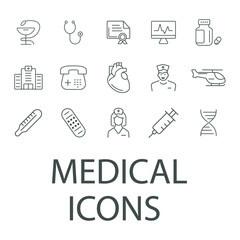 Medicine and Health icons set . Medicine and Health pack symbol vector elements for infographic web
