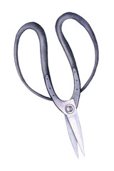 Scissors, working tool. Watercolor illustration hand drawn on a white background. Vintage item.