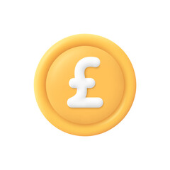 Gold pound sterling coin. Currency exchange, finance and investment concept. 3d vector icon. Cartoon minimal style.