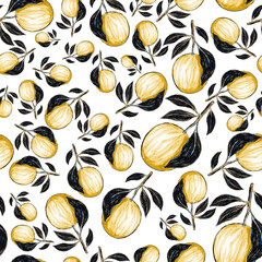 Fototapeta premium Creative seamless pattern with oranges. Oil paint effect. Bright summer print. Great design for any purposes 