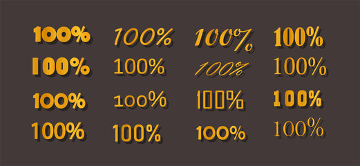 Fototapeta premium Gold 100 percent set. Collection of labels and stickers for website. Marketing icons for online jewelry store, precious metals. Cartoon flat vector illustrations isolated on brown background