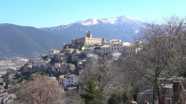 The beautiful village of Capestrano in spring season, Province of L'Aquila, Abruzzo, Italy.
