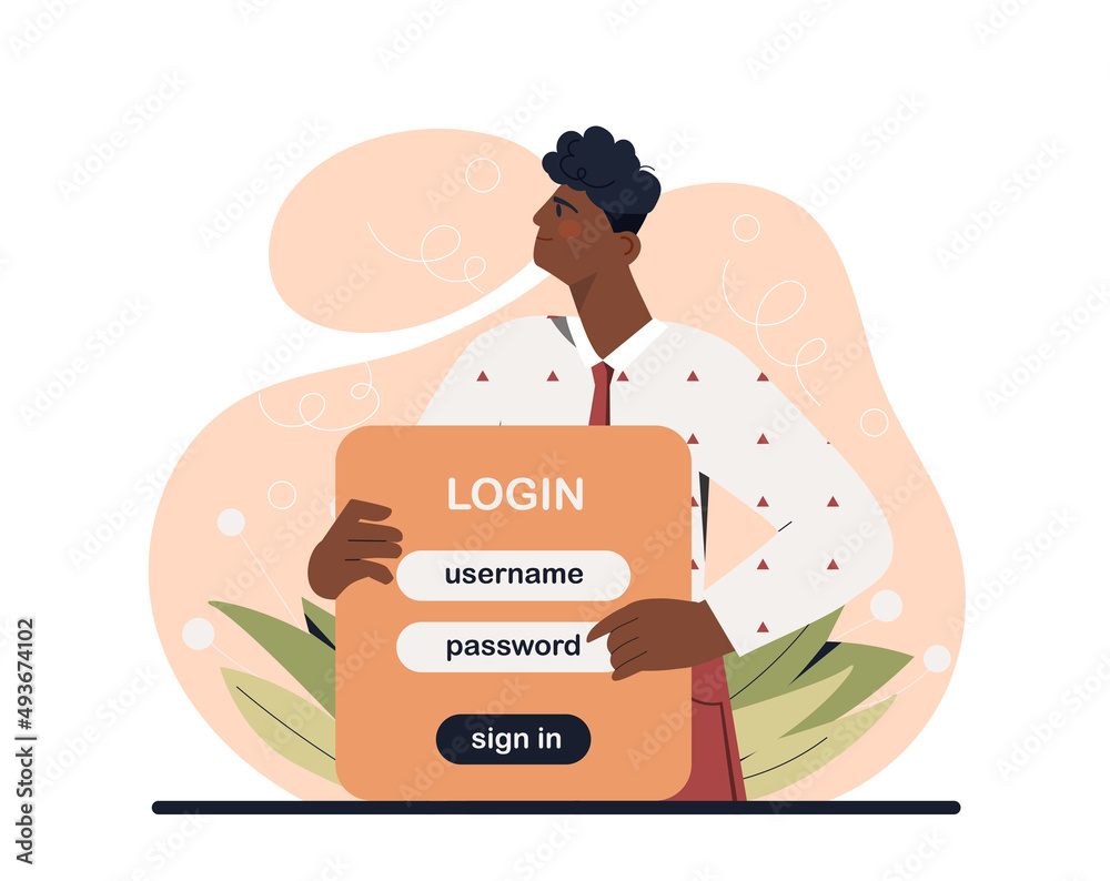 Poster signing in personal page. character enters login and password, authentication and authorization. you