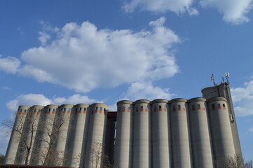 large concrete silos for storing wheat and corn