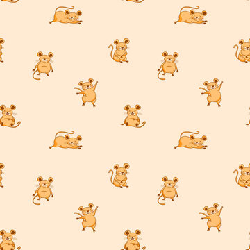 Vector pattern with cute mice, cartoon-style character, cute animals, rodents. Children's illustration for postcards, posters, T-shirts, teenagers, stickers, fabrics.